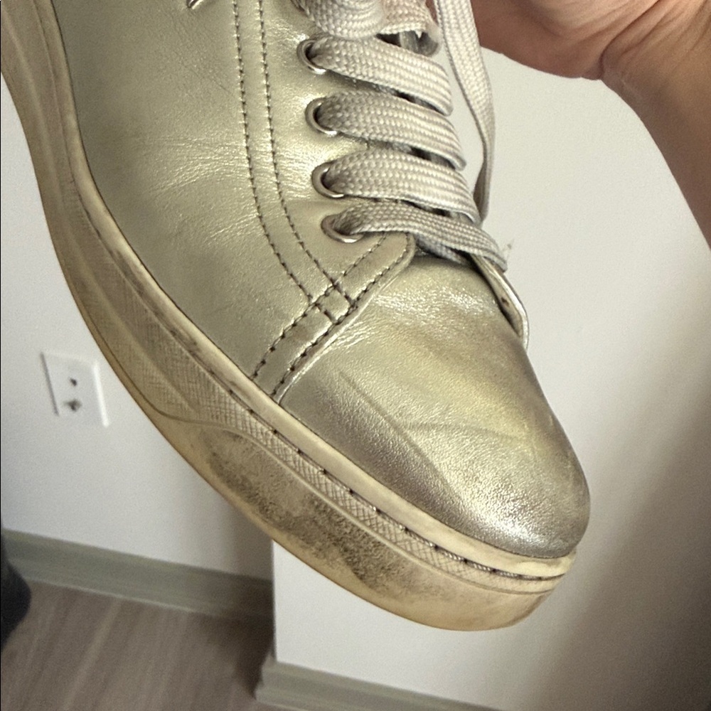 Prada Metallic Silver Leather Low Top Sneakers, size 38.5 - Picture 12 of 15